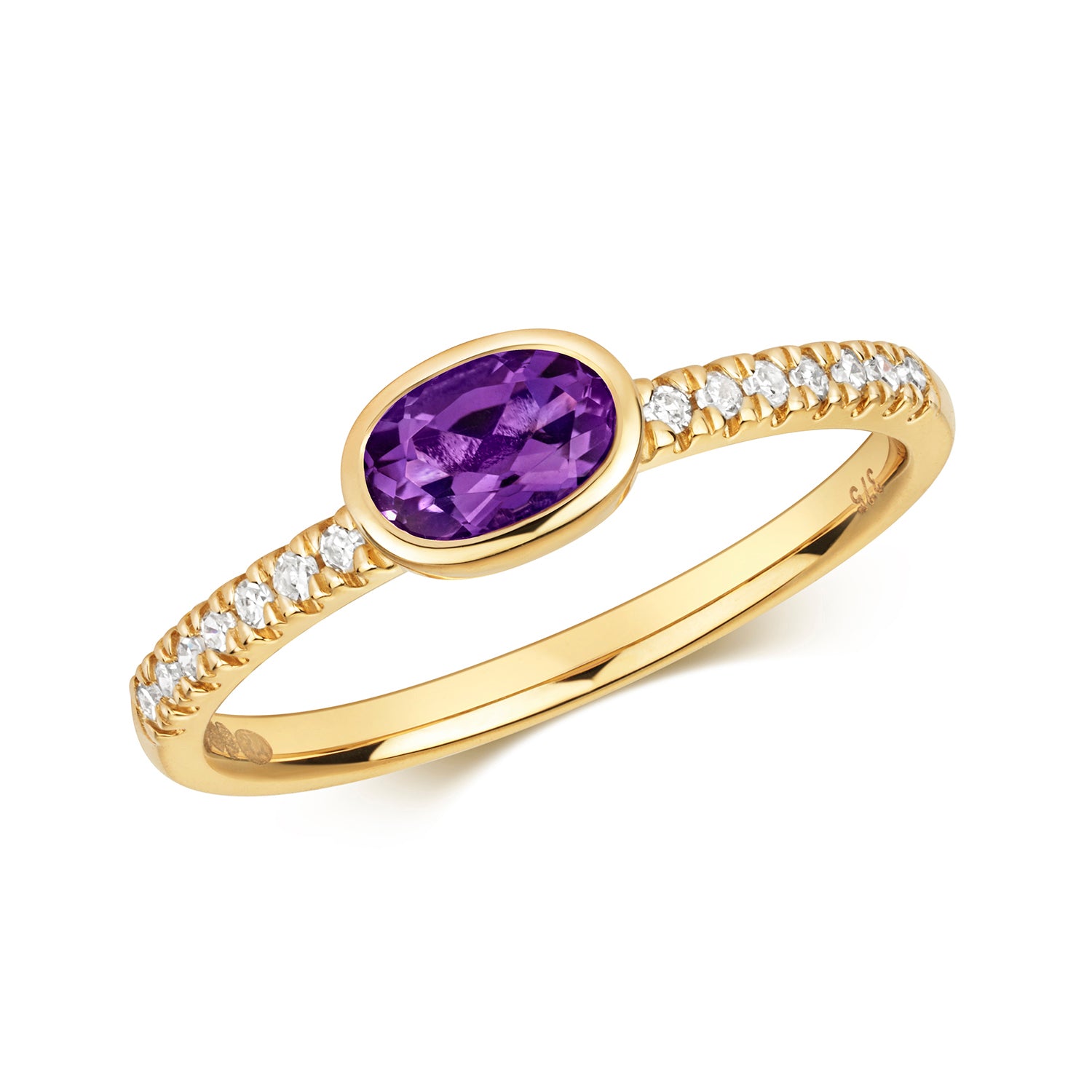 East to West Oval Amethyst and Diamond Ring - 9k Yellow Gold