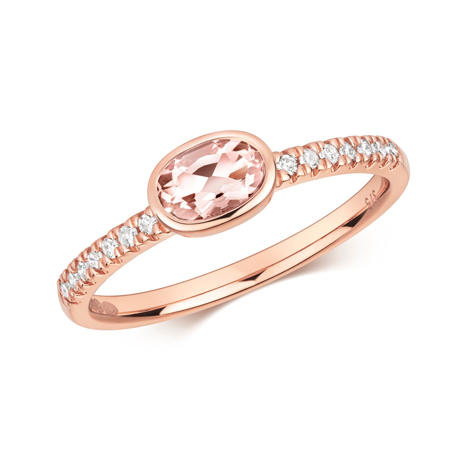 East to West Oval Morganite and Diamond Ring - 9k Rose Gold