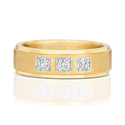 Trio Diamond 6mm Wedding Band - 9k Yellow Gold