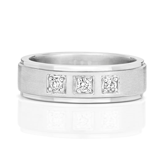 Trio Diamond 6mm Wedding Band - 9k White Gold