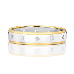 Halo Diamond Wedding Band - 9k White & Yellow Gold