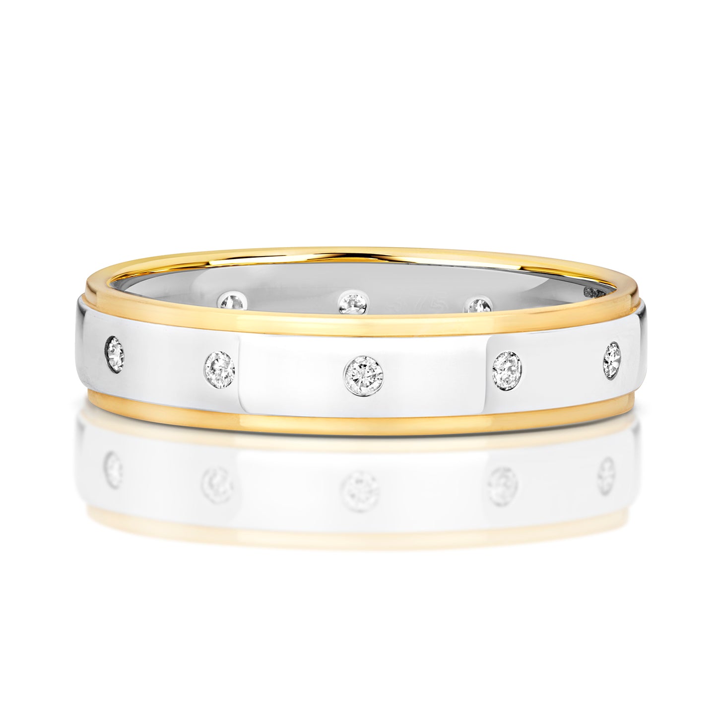 Halo Diamond Wedding Band - 9k White & Yellow Gold