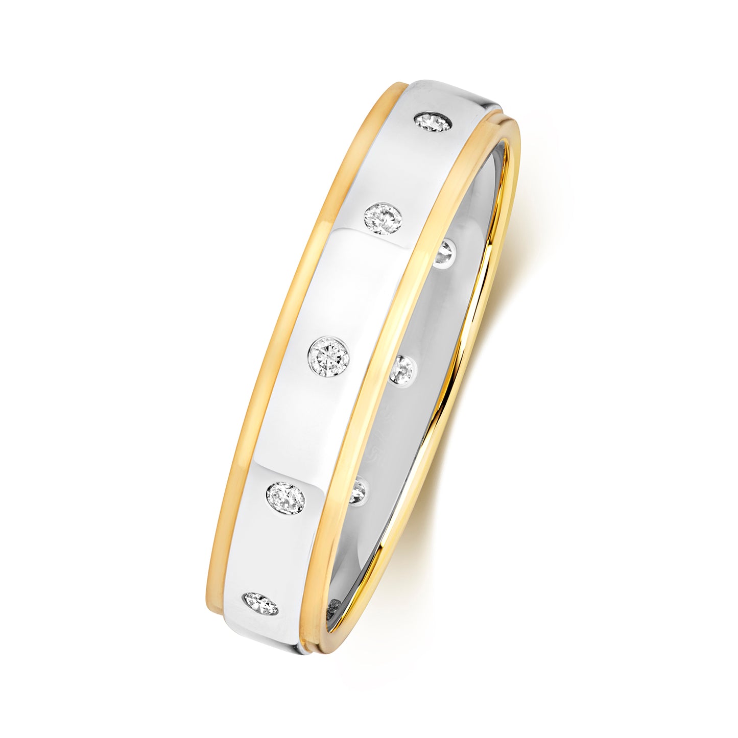 Halo Diamond Wedding Band - 9k White & Yellow Gold