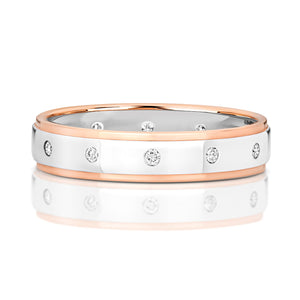 Halo Diamond Wedding Band - 9k White & Rose Gold