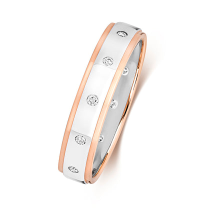 Halo Diamond Wedding Band - 9k White & Rose Gold