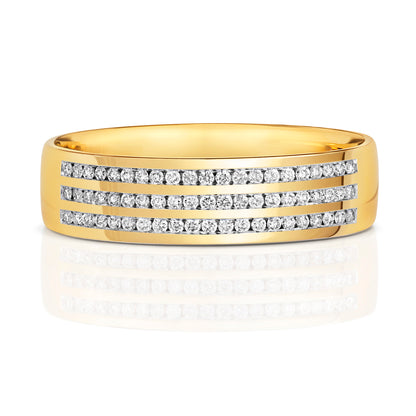 Trillium 3 Row Diamond Wedding Band - 9k Yellow Gold