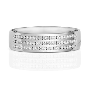 Trillium 3 Row Diamond Wedding Band - 9k White Gold