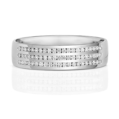 Trillium 3 Row Diamond Wedding Band - 9k White Gold