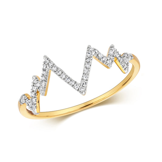 Heartbeat Pulse Diamond Ring - 9k Yellow Gold