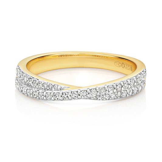 Capri Diamond Crossover Ring - 9k Yellow Gold