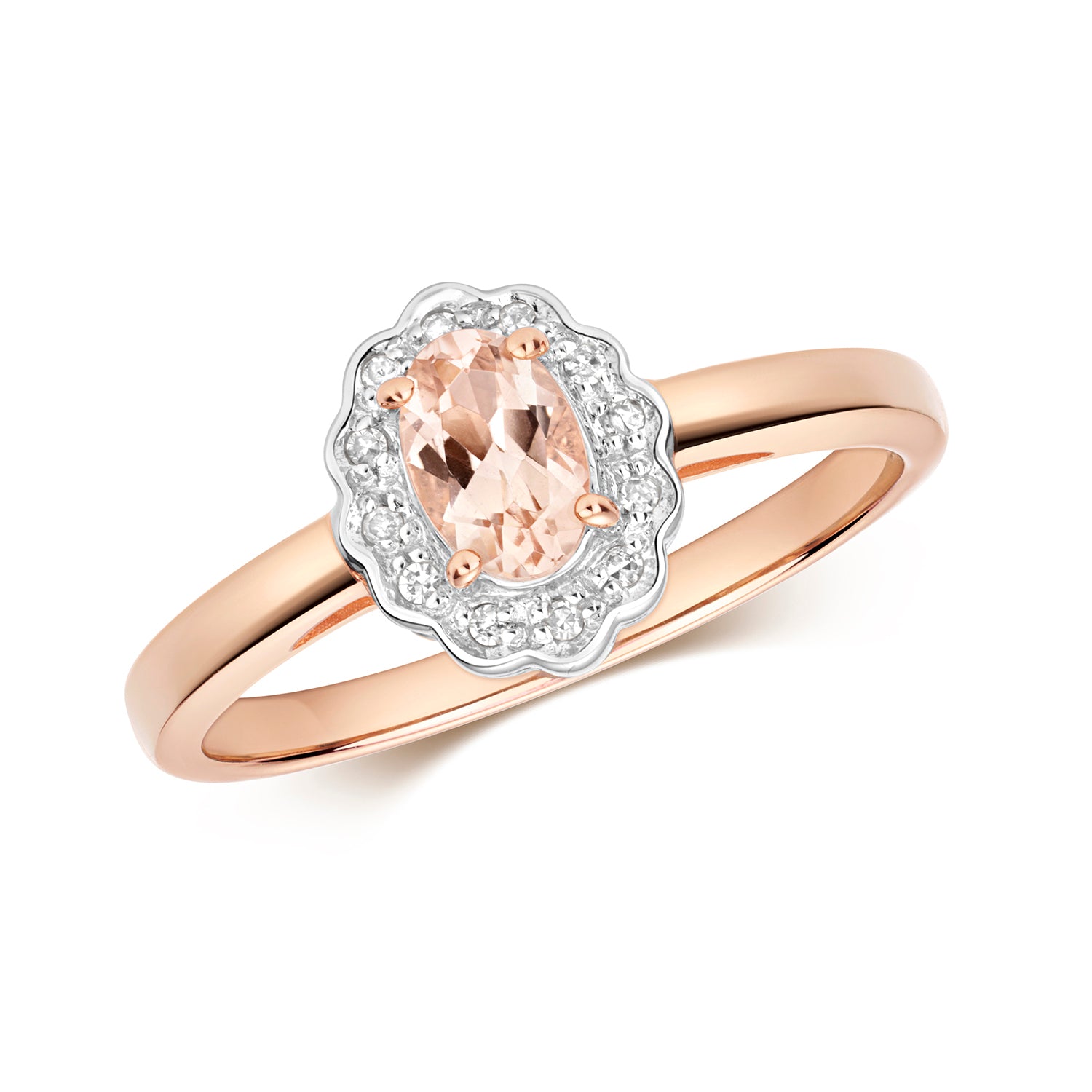 Brit Oval Morganite and Diamond Ring - 9k Rose Gold