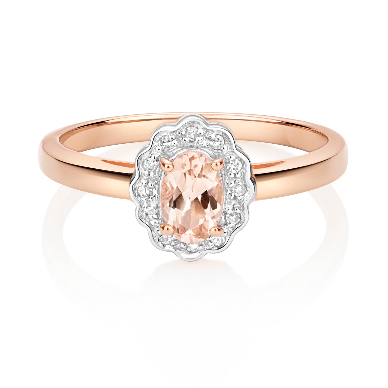 Brit Oval Morganite and Diamond Ring - 9k Rose Gold