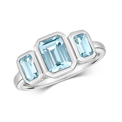 Mable Trilogy Aquamarine Ring - 9k White Gold