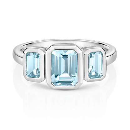 Mable Trilogy Aquamarine Ring - 9k White Gold