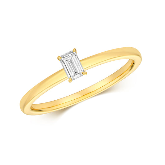 Emari Emerald Cut Diamond Solitaire Ring - 18k Yellow Gold