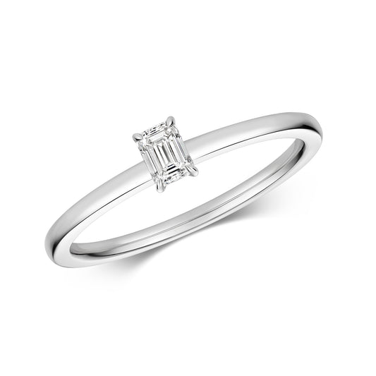 Emari Emerald Cut Diamond Solitaire Ring - 18k White Gold