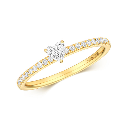 Emari Heart Shape Diamond Solitaire Pavé Ring 18k Yellow Gold