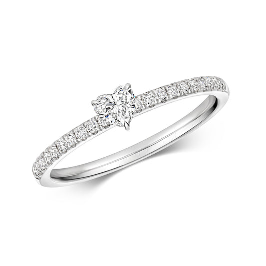 Emari Heart Shape Diamond Solitaire Ring - Pavé 18k White Gold