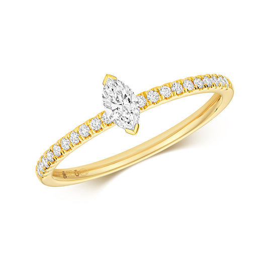 Emari Marquise Cut Diamond Solitaire Ring - Pavé 18k Yellow Gold