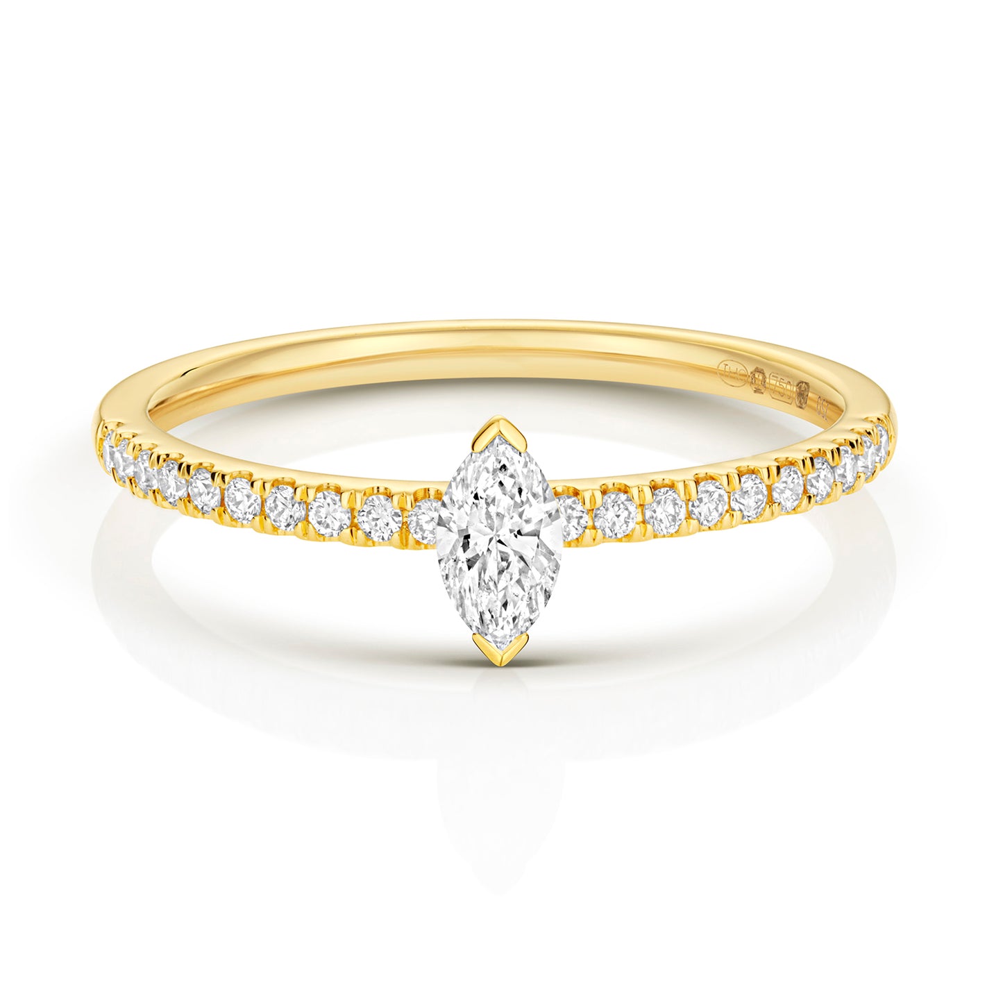 Emari Marquise Cut Diamond Solitaire Ring - Pavé 18k Yellow Gold