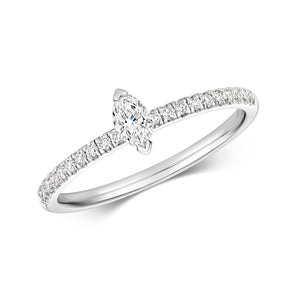 Emari Marquise Cut Diamond Solitaire Ring - Pavé 18k White Gold