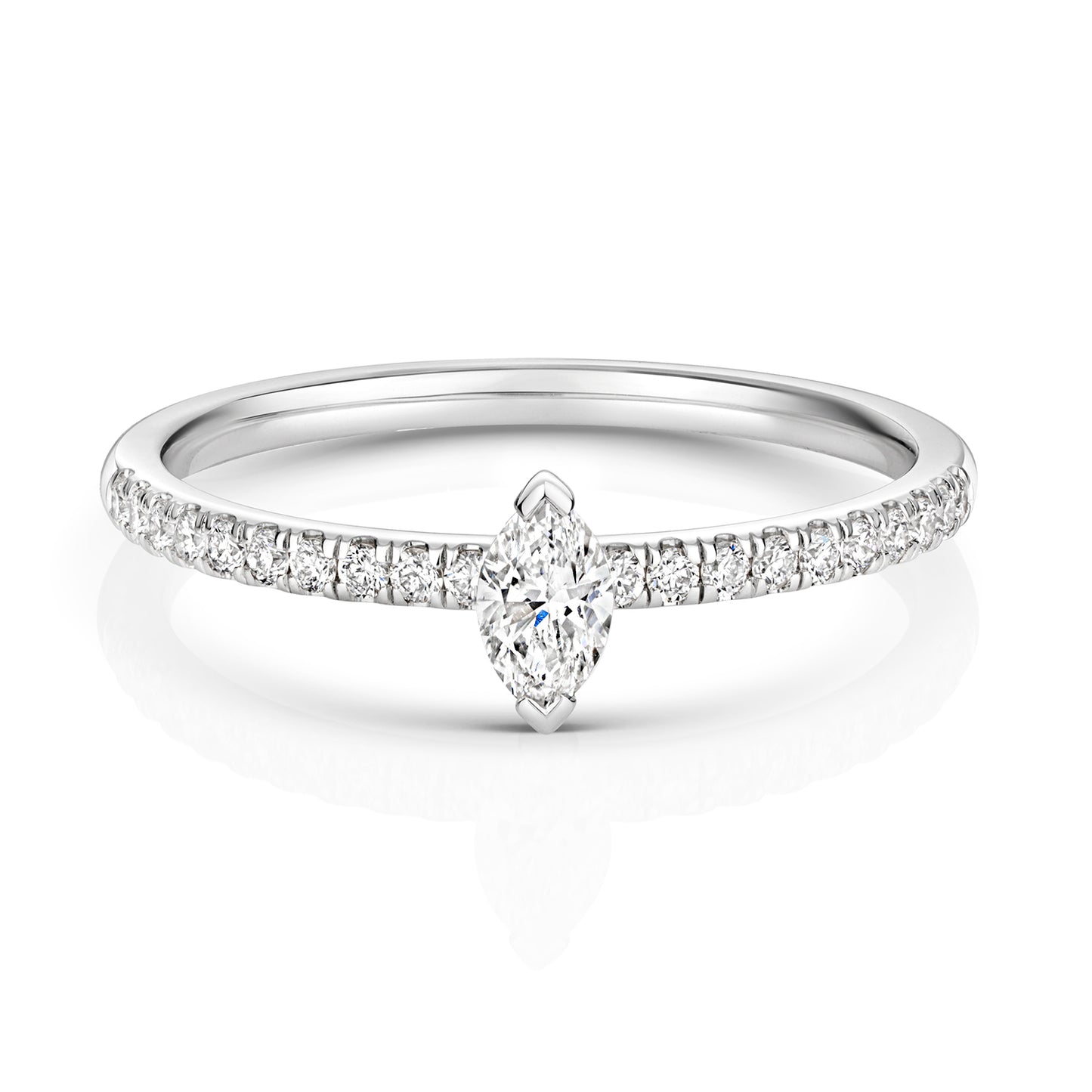 Emari Marquise Cut Diamond Solitaire Ring - Pavé 18k White Gold