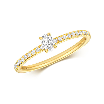 Emari Oval Cut Diamond Solitaire Ring - Pavé 18k Yellow Gold