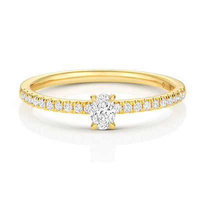 Emari Oval Cut Diamond Solitaire Ring - Pavé 18k Yellow Gold