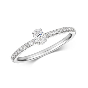 Emari Oval Cut Diamond Solitaire Ring - Pavé 18k White Gold