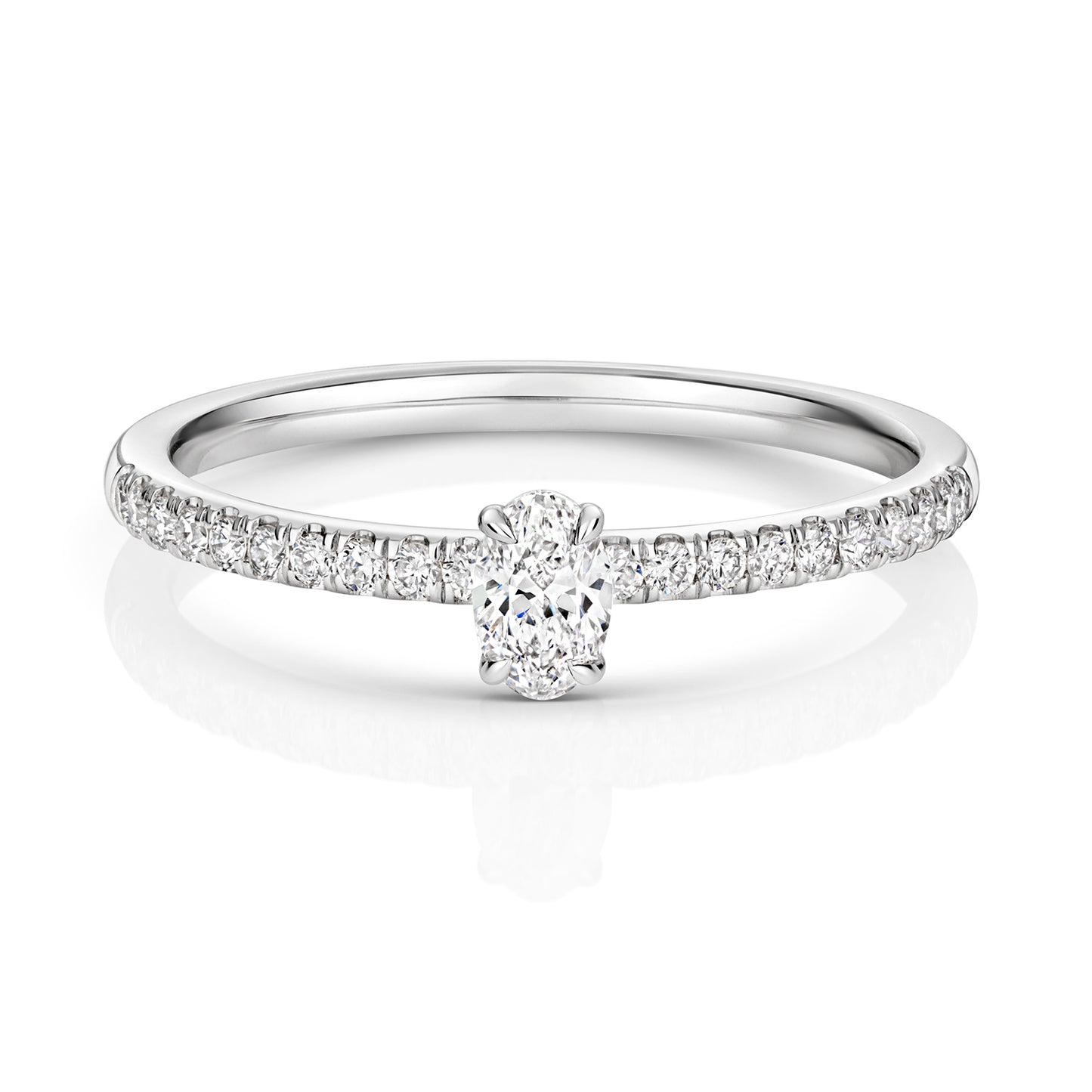 Emari Oval Cut Diamond Solitaire Ring - Pavé 18k White Gold