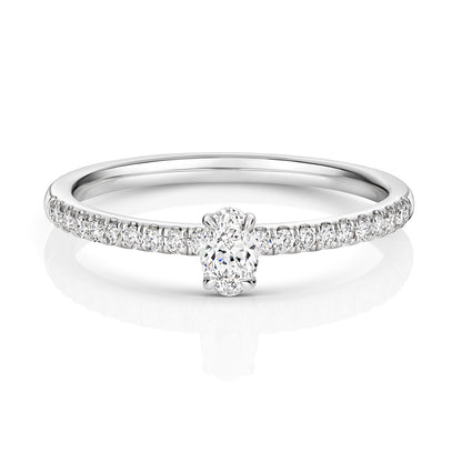 Emari Oval Cut Diamond Solitaire Ring - Pavé 18k White Gold