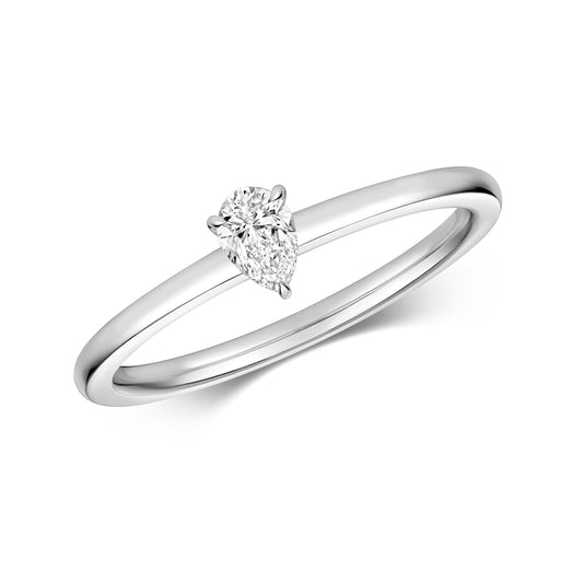 Emari Pear Shape Diamond Solitaire Ring - 18k White Gold