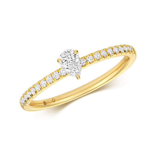 Emari Pear Shape Diamond Solitaire Ring - Pavé 18k Yellow Gold