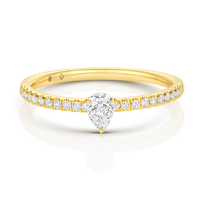 Emari Pear Shape Diamond Solitaire Ring - Pavé 18k Yellow Gold