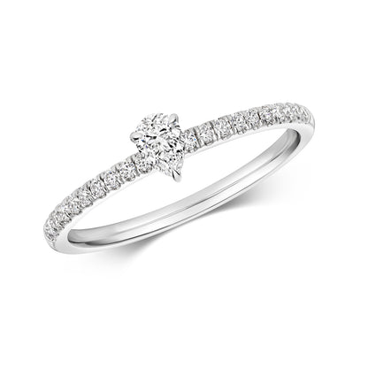 Emari Pear Shape Diamond Solitaire Ring - Pavé 18k White Gold