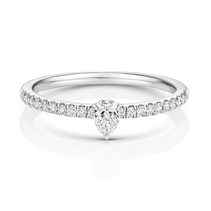 Emari Pear Shape Diamond Solitaire Ring - Pavé 18k White Gold