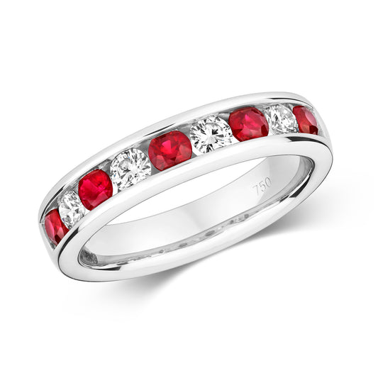 Modena Eternity Ruby and Diamond Ring - 18k White Gold, 1.00ct