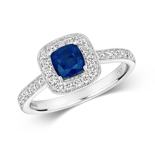 Pisa Cushion Sapphire and Diamond Ring - 18k White Gold, 1.11ct