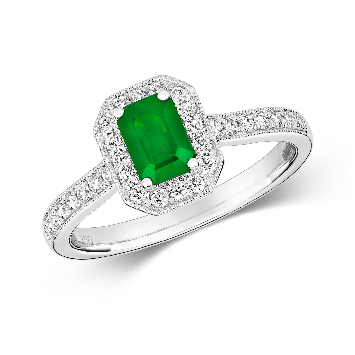 Pisa Octagon Emerald and Diamond Ring - 18k White Gold, 0.83ct