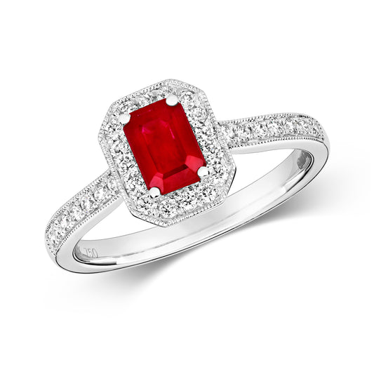 Pisa Octagon Ruby and Diamond Ring - 18k White Gold, 0.93ct