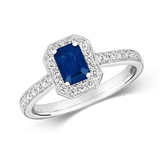 Pisa Octagon Sapphire and Diamond Ring - 18k White Gold, 0.93ct