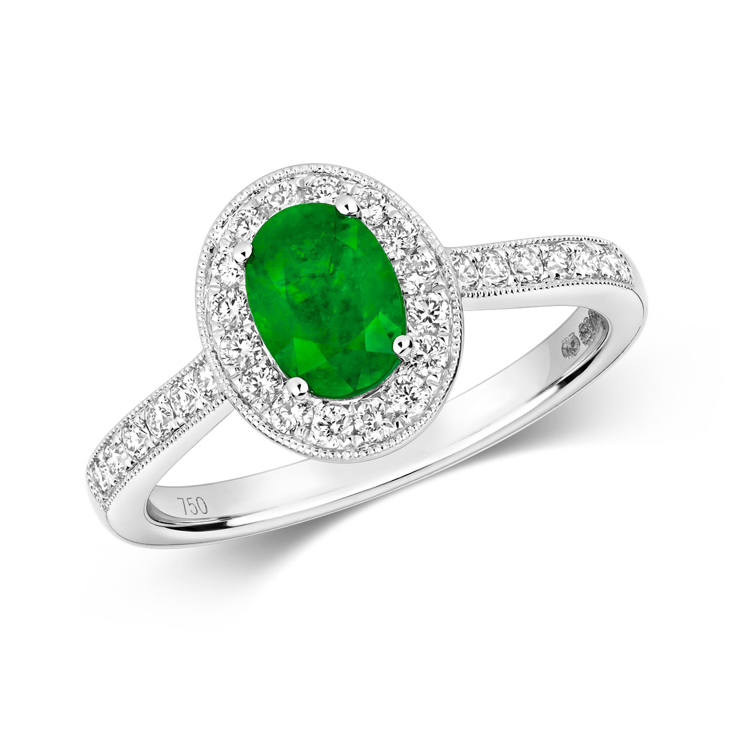 Pisa Oval Emerald and Diamond Ring - 18k White Gold, 1.03ct