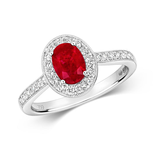 Pisa Oval Ruby and Diamond Ring - 18k White Gold, 1.33ct