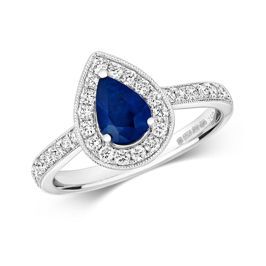 Pisa, Pear-Cut Sapphire and Diamond Ring - 18k White Gold, 1.25ct