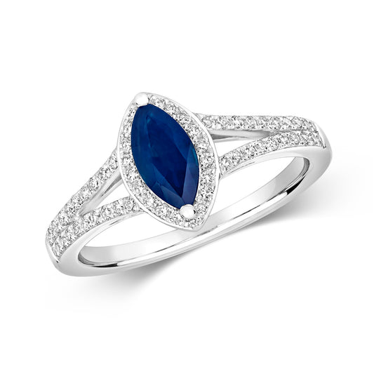 Pisa Marquise Sapphire and Diamond Ring - 18k White Gold, 1.04ct