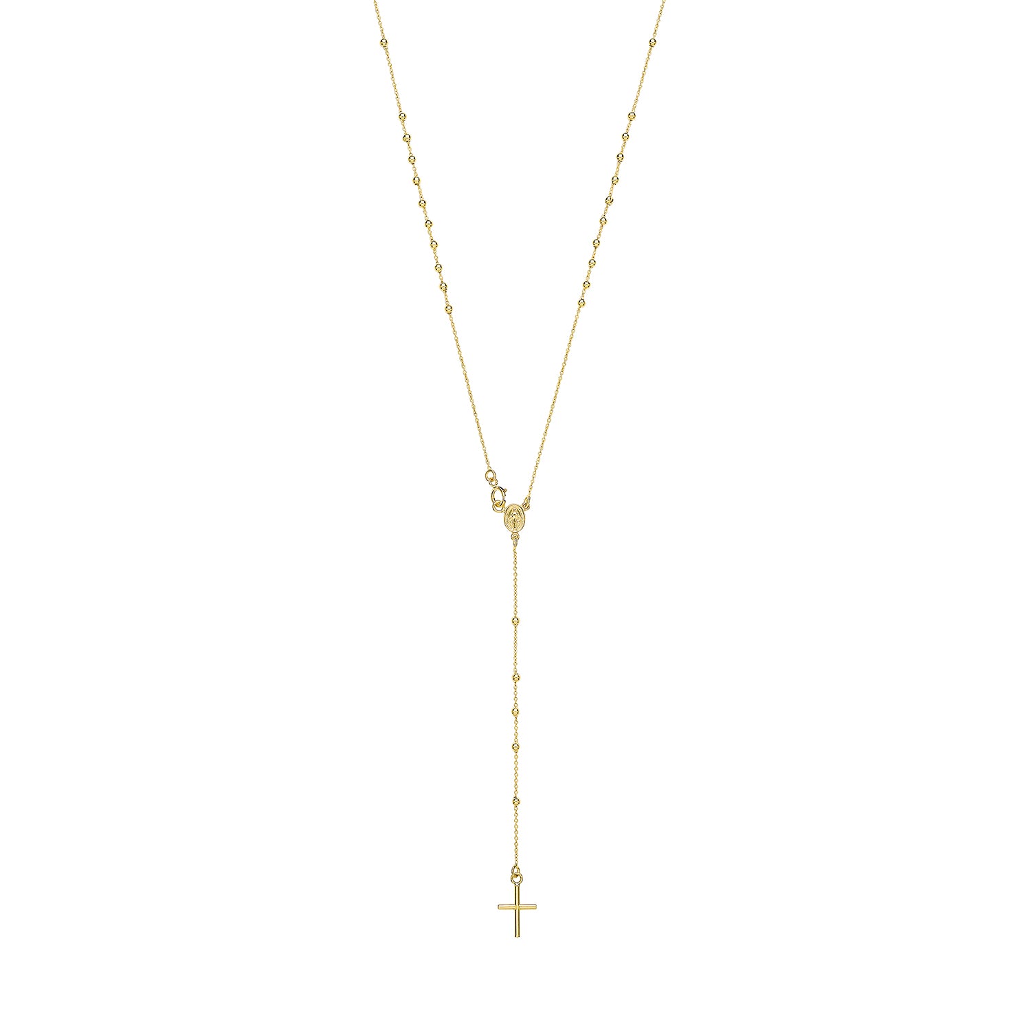 Rosary Chain Drop Necklace 16 inch - 9k Yellow Gold