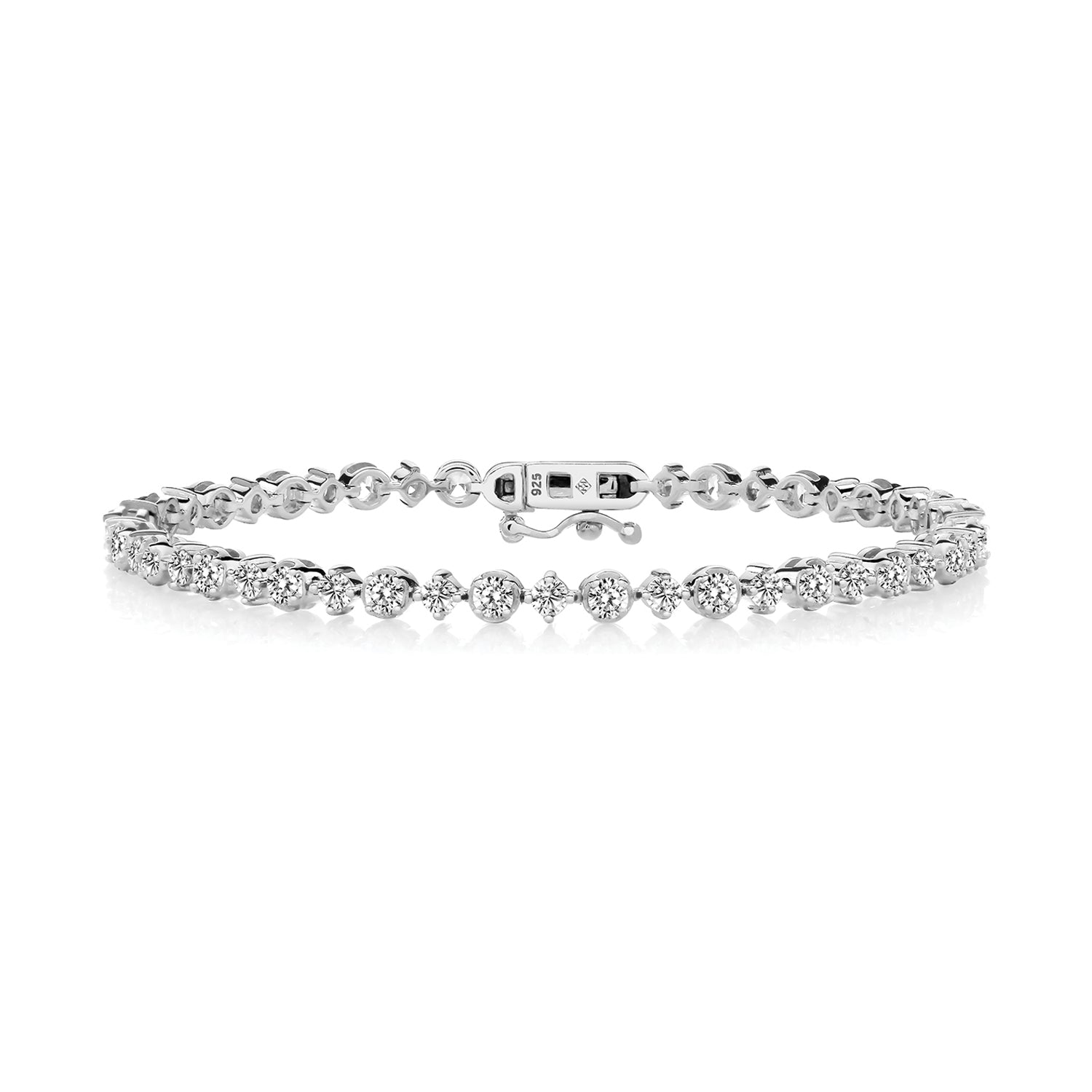 Round 2mm & 3mm Cubic Zirconia Line Bracelet - Rhodium Plated Silver