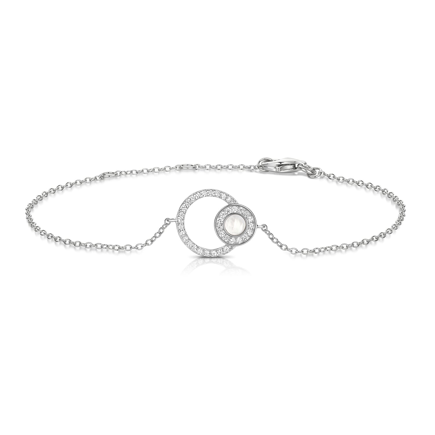 Mother of Pearl & Cubic Zirconia Halo Bracelet - Rhodium Plated Silver