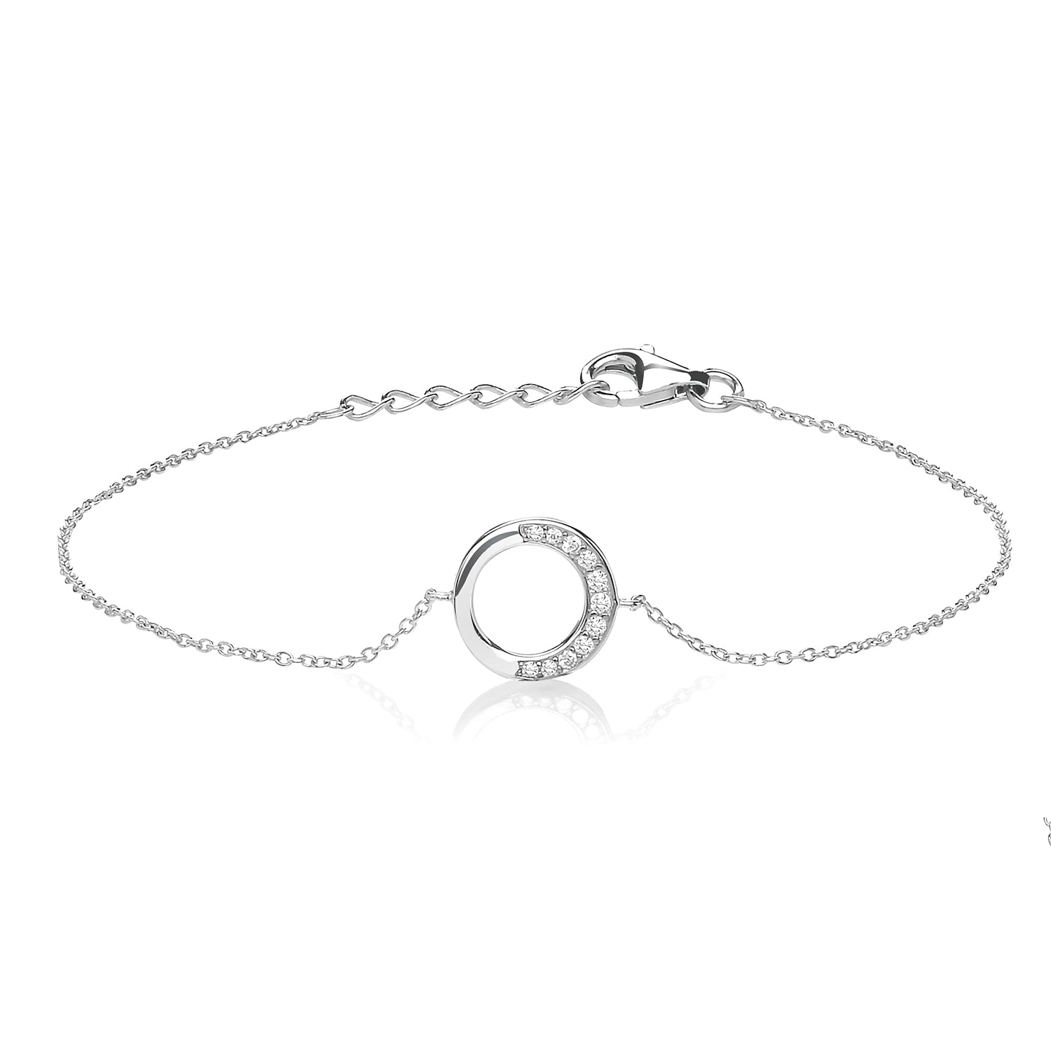 Half Halo Cubic Zirconia Bracelet - Rhodium Plated Silver
