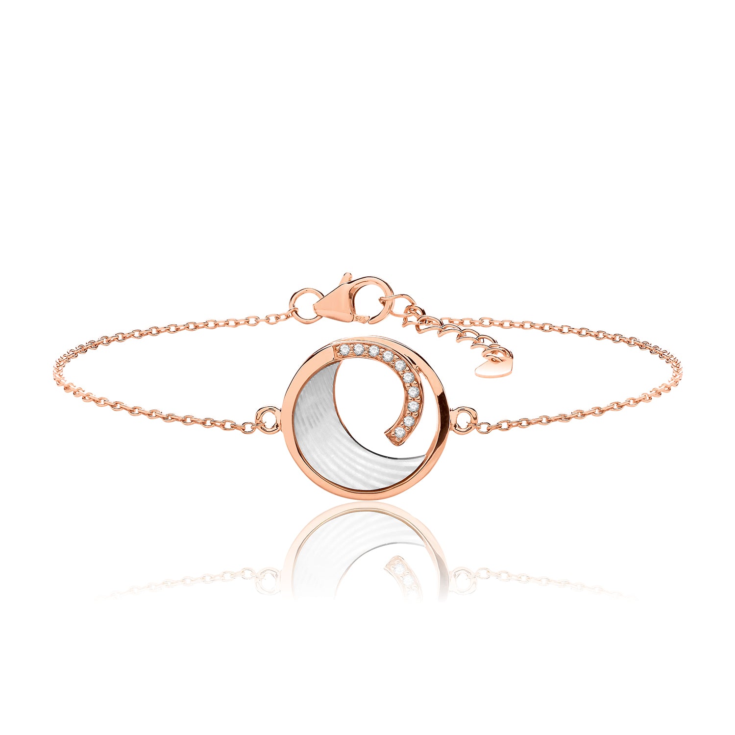 Mother of Pearl & Cubic Zirconia Wave Bracelet - Rose Plated Silver